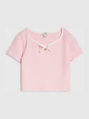 River Island Older Ribbed Sweetheart Bow T-Shirt - Image 1 of 4