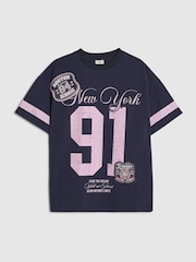 River Island Blue New York 91 Back Print T-Shirt - Image 1 of 4