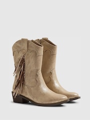 River Island Gold Metallic Western Tassle Boots - Image 2 of 5