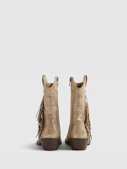 River Island Gold Metallic Western Tassle Boots - Image 3 of 5