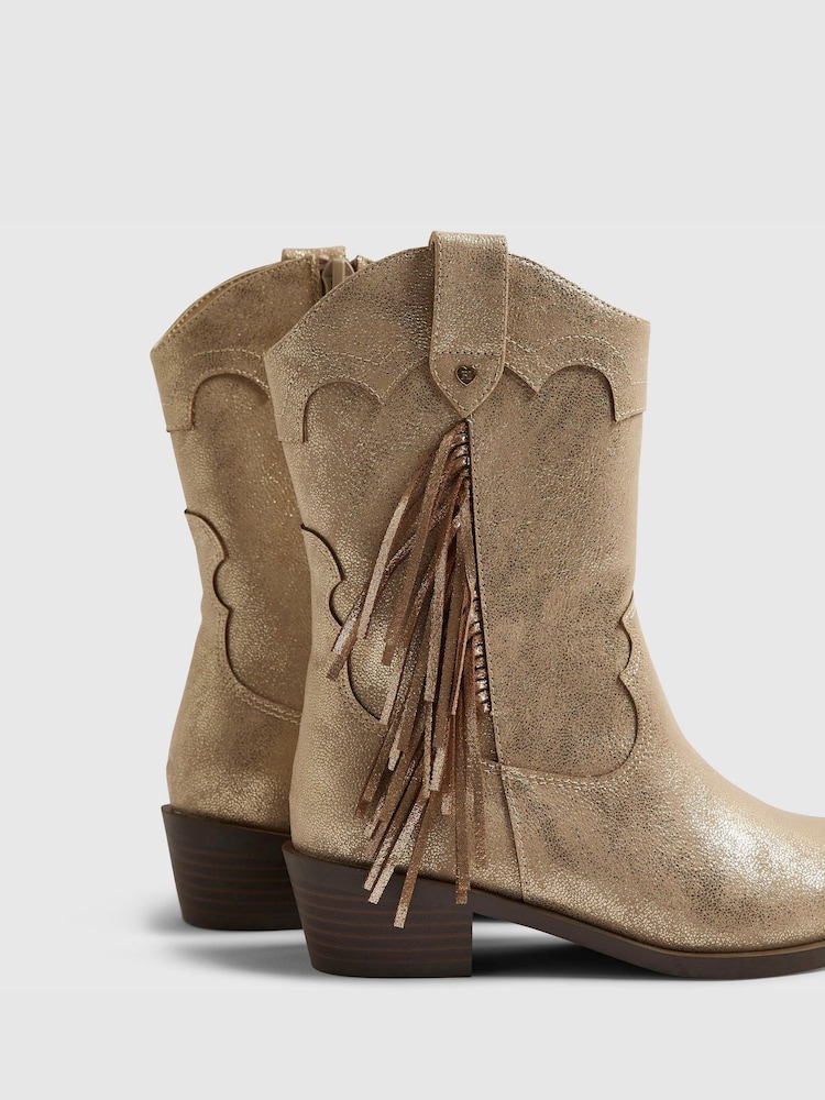 River Island Gold Metallic Western Tassle Boots - Image 5 of 5