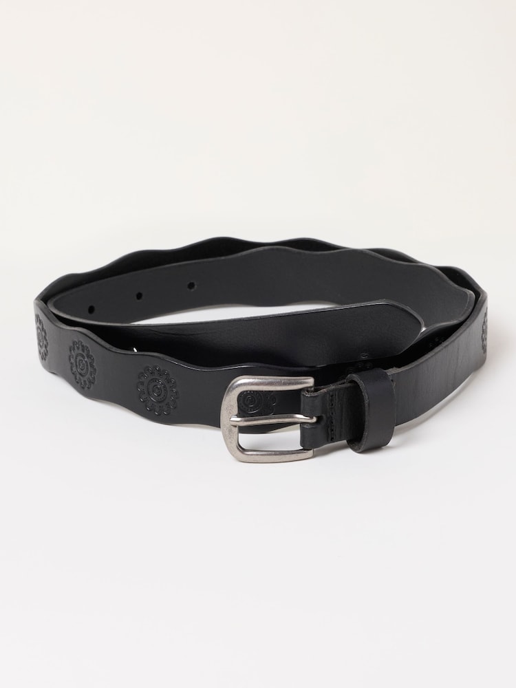 FatFace Black Scallop Leather Belt - Image 1 of 3 FatFace Black Scallop Leather Belt - Image 1 of 3