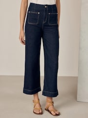 Indigo Blue Patch Pocket Cropped Wide Leg Jeans - Image 1 of 8