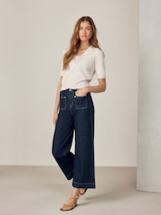 Indigo Blue Patch Pocket Cropped Wide Leg Jeans - Image 2 of 8