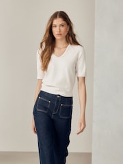 Indigo Blue Patch Pocket Cropped Wide Leg Jeans - Image 3 of 8