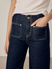 Indigo Blue Patch Pocket Cropped Wide Leg Jeans - Image 5 of 8