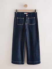 Indigo Blue Patch Pocket Cropped Wide Leg Jeans - Image 6 of 8