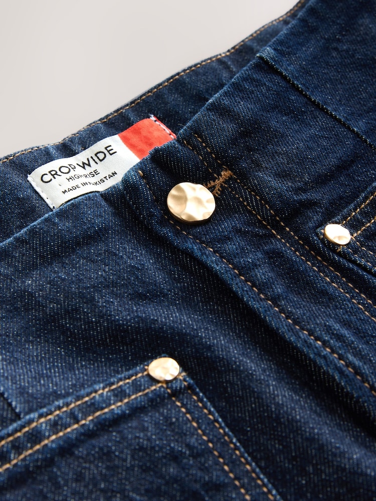 Indigo Blue Patch Pocket Cropped Wide Leg Jeans - Image 8 of 8