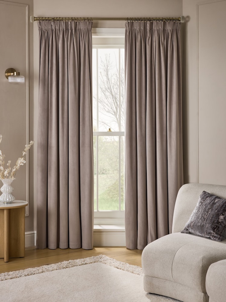 Natural Mink Matte Velvet Super Thermal Pencil Pleat Curtains - Image 2 of 7