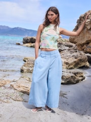 Bleach Blue Tencel Lightweight Denim Wide Crop Jeans - Image 1 of 7