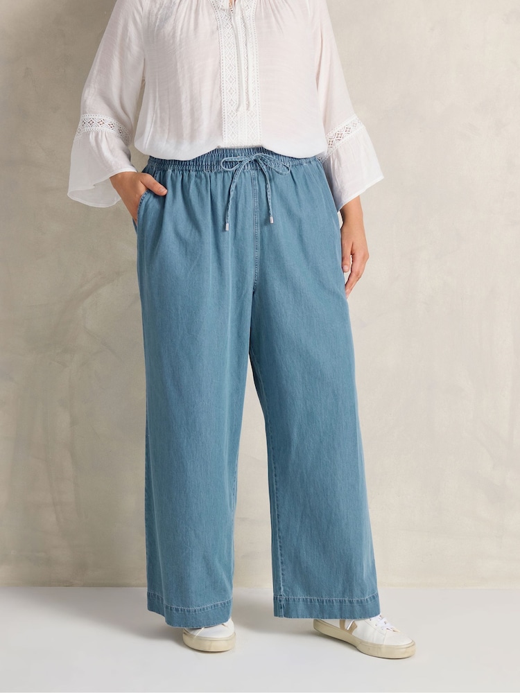 Evans Blue Wide Leg Pull On Trousers - Image 1 of 4 Evans Blue Wide Leg Pull On Trousers - Image 1 of 4