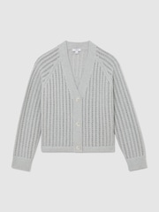 Reiss Silver Grey Constance Cotton-Blend Open-Knit Cardigan - Image 2 of 7