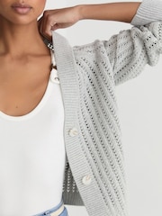 Reiss Silver Grey Constance Cotton-Blend Open-Knit Cardigan - Image 3 of 7