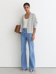 Reiss Silver Grey Constance Cotton-Blend Open-Knit Cardigan - Image 4 of 7