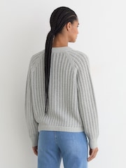 Reiss Silver Grey Constance Cotton-Blend Open-Knit Cardigan - Image 5 of 7