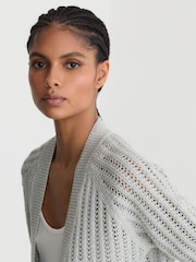 Reiss Silver Grey Constance Cotton-Blend Open-Knit Cardigan - Image 6 of 7