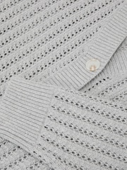 Reiss Silver Grey Constance Cotton-Blend Open-Knit Cardigan - Image 7 of 7