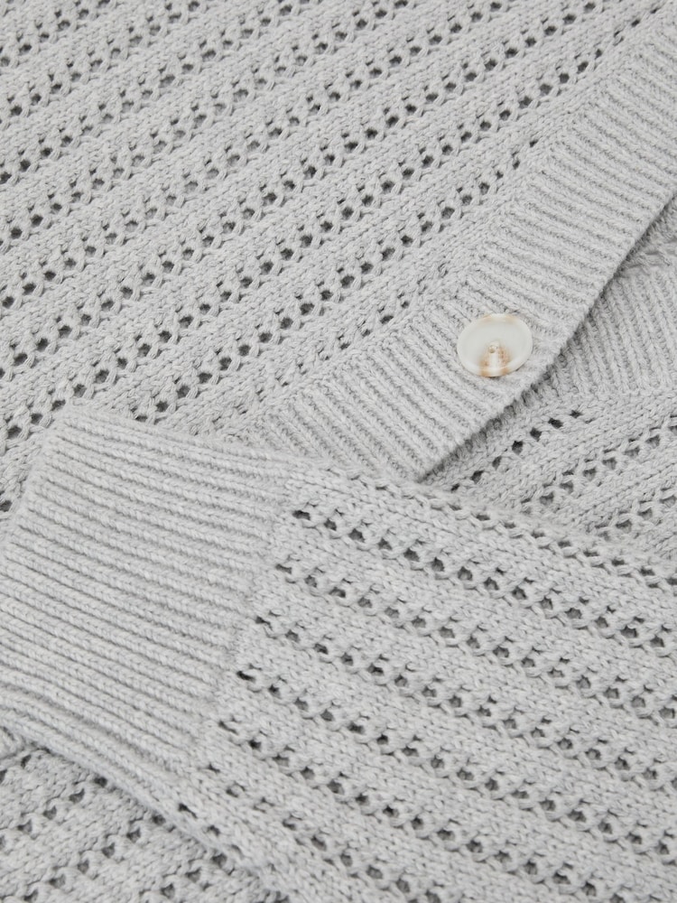 Reiss Silver Grey Constance Cotton-Blend Open-Knit Cardigan - Image 7 of 7