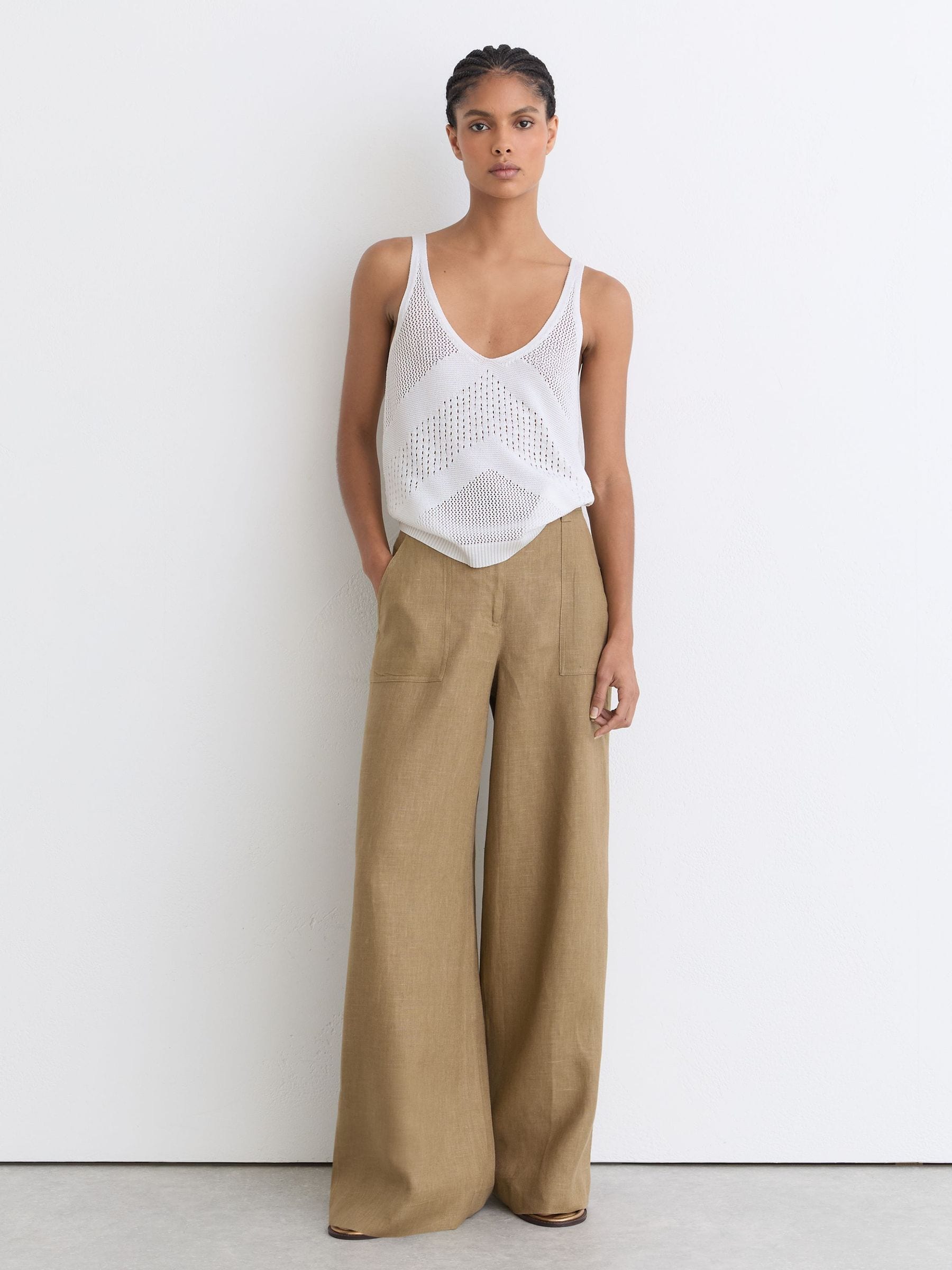 Reiss Ivory Open-stitch Knitted Vest In White