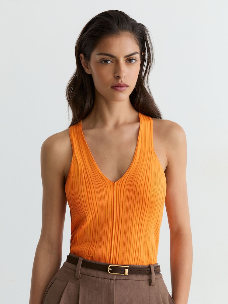 Reiss Orange Harris Pleated Knit V-Neck Vest - Image 1 of 5