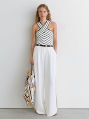 Reiss White/Navy Aria Striped Cross-Strap Knitted Vest - Image 1 of 5