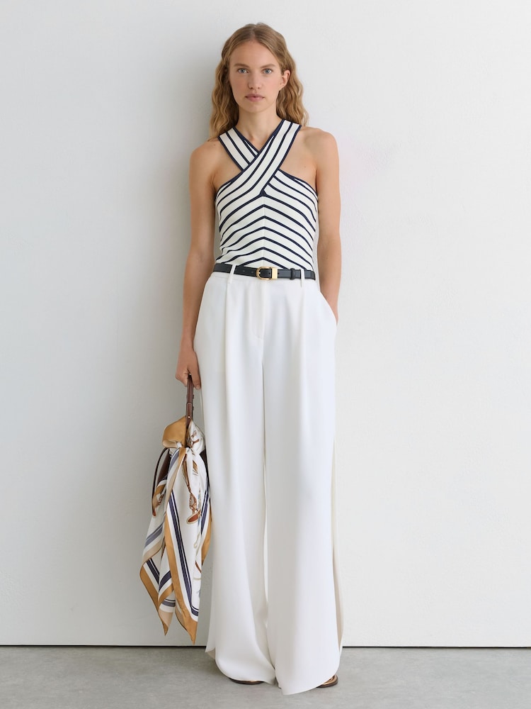 Reiss White/Navy Aria Striped Cross-Strap Knitted Vest - Image 1 of 5