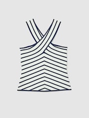 Reiss White/Navy Aria Striped Cross-Strap Knitted Vest - Image 2 of 5