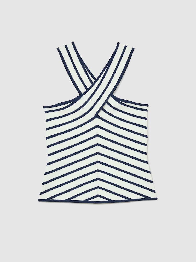 Reiss White/Navy Aria Striped Cross-Strap Knitted Vest - Image 2 of 5