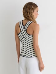 Reiss White/Navy Aria Striped Cross-Strap Knitted Vest - Image 3 of 5