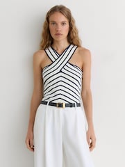 Reiss White/Navy Aria Striped Cross-Strap Knitted Vest - Image 4 of 5