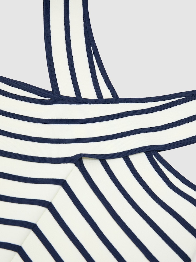 Reiss White/Navy Aria Striped Cross-Strap Knitted Vest - Image 5 of 5