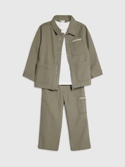 River Island Green Twill Shacket & Trousers Set 3 Piece - Image 3 of 5