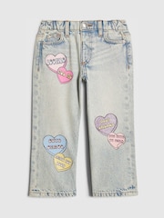 River Island Loveheart Graffiti Straight Leg Jeans - Imaginea 1 din 4