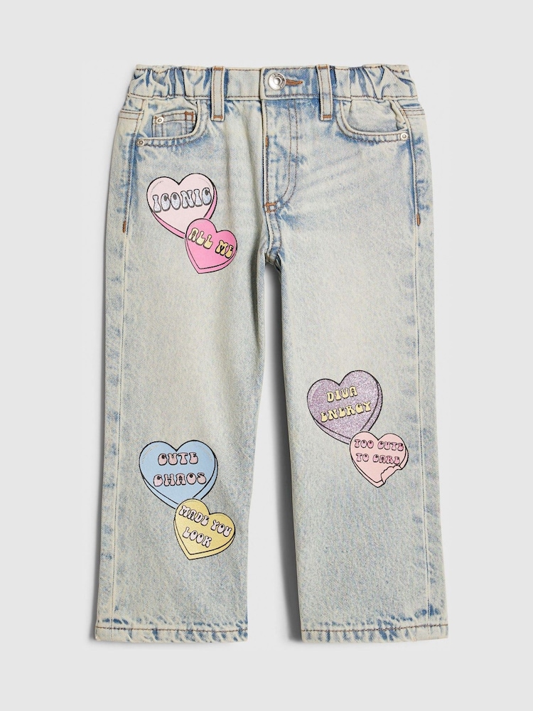 River Island Loveheart Graffiti Straight Leg Jeans - Imaginea 1 din 4 River Island Loveheart Graffiti Straight Leg Jeans - Imaginea 1 din 4