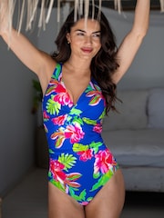 Pour Moi Blue Free Spirit Twist Front Ruched Tummy Control Swimsuit - Image 1 of 4