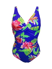 Pour Moi Blue Free Spirit Twist Front Ruched Tummy Control Swimsuit - Image 3 of 4
