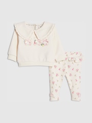 River Island Collared Bear Sweatshirt & Ditsy Leggings Set - Imaginea 1 din 5