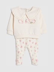 River Island Collared Bear Sweatshirt & Ditsy Leggings Set - Imaginea 3 din 5
