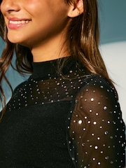 Lipsy Black Teen Glitter Mesh Bodycon Party Dress (10-16yrs) - Image 3 of 6