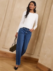 Love & Roses Ivory Scallop Boat Neck Long Sleeve Top - Image 3 of 5