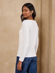 Love & Roses Ivory Scallop Boat Neck Long Sleeve Top - Image 5 of 5