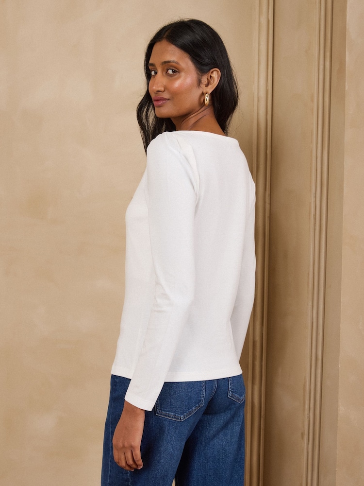 Love & Roses Ivory Scallop Boat Neck Long Sleeve Top - Image 5 of 5