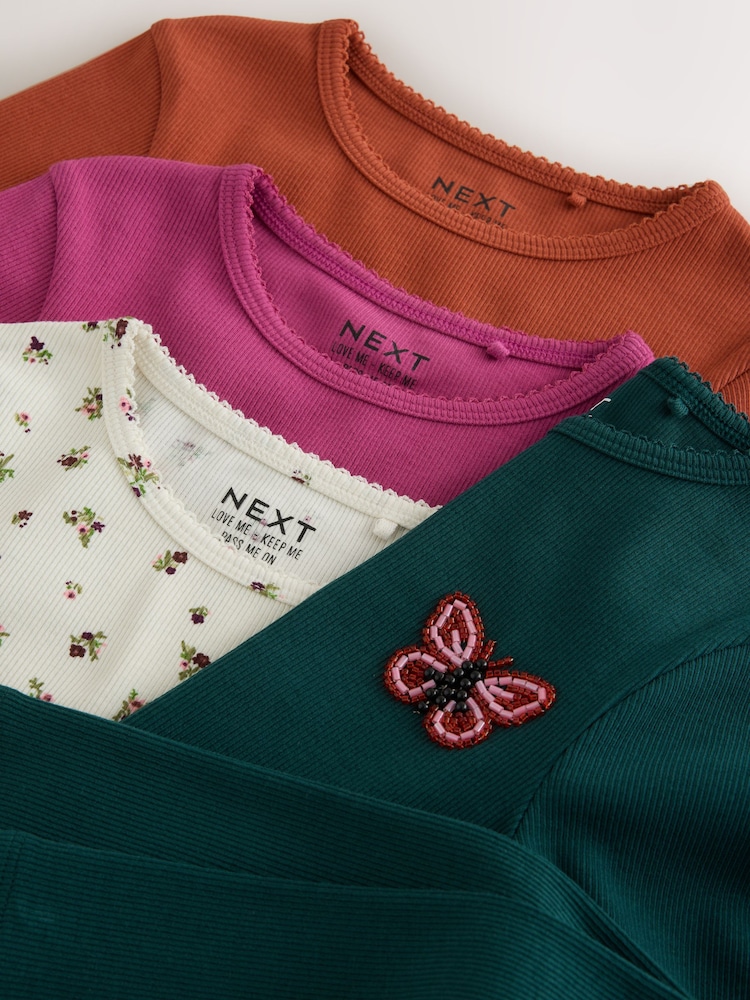 Green Butterfly Beaded Long Sleeve Tops 4 Pack (3-16yrs) - Image 8 of 8