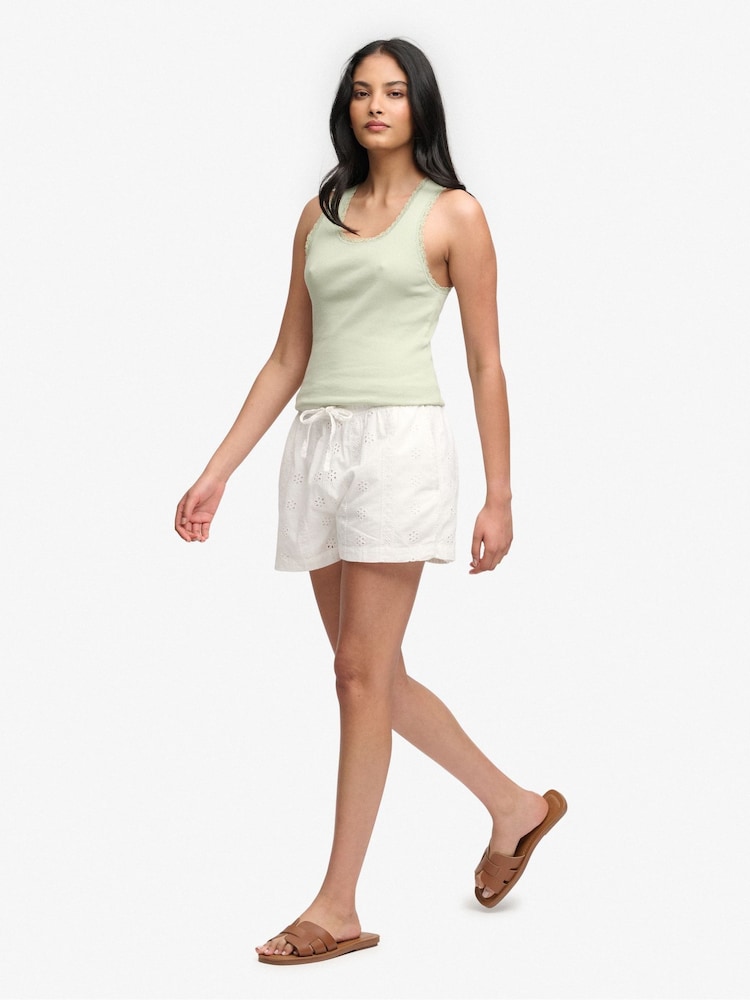 Superdry White Cotton Broderie Beach Shorts - Image 1 of 3