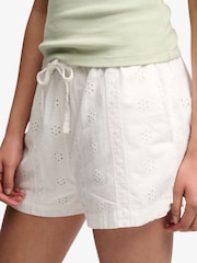 Superdry White Cotton Broderie Beach Shorts - Image 2 of 3