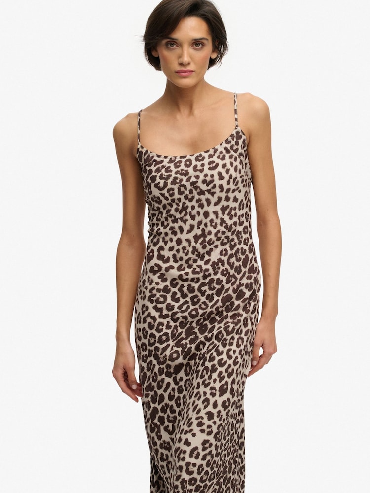 Superdry Brown Printed Maxi Slip Dress - Image 2 of 8 Superdry Brown Printed Maxi Slip Dress - Image 2 of 8