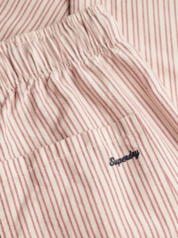Superdry Red Cotton Stripe Elastic Trousers - Image 7 of 7 Superdry Red Cotton Stripe Elastic Trousers - Image 7 of 7