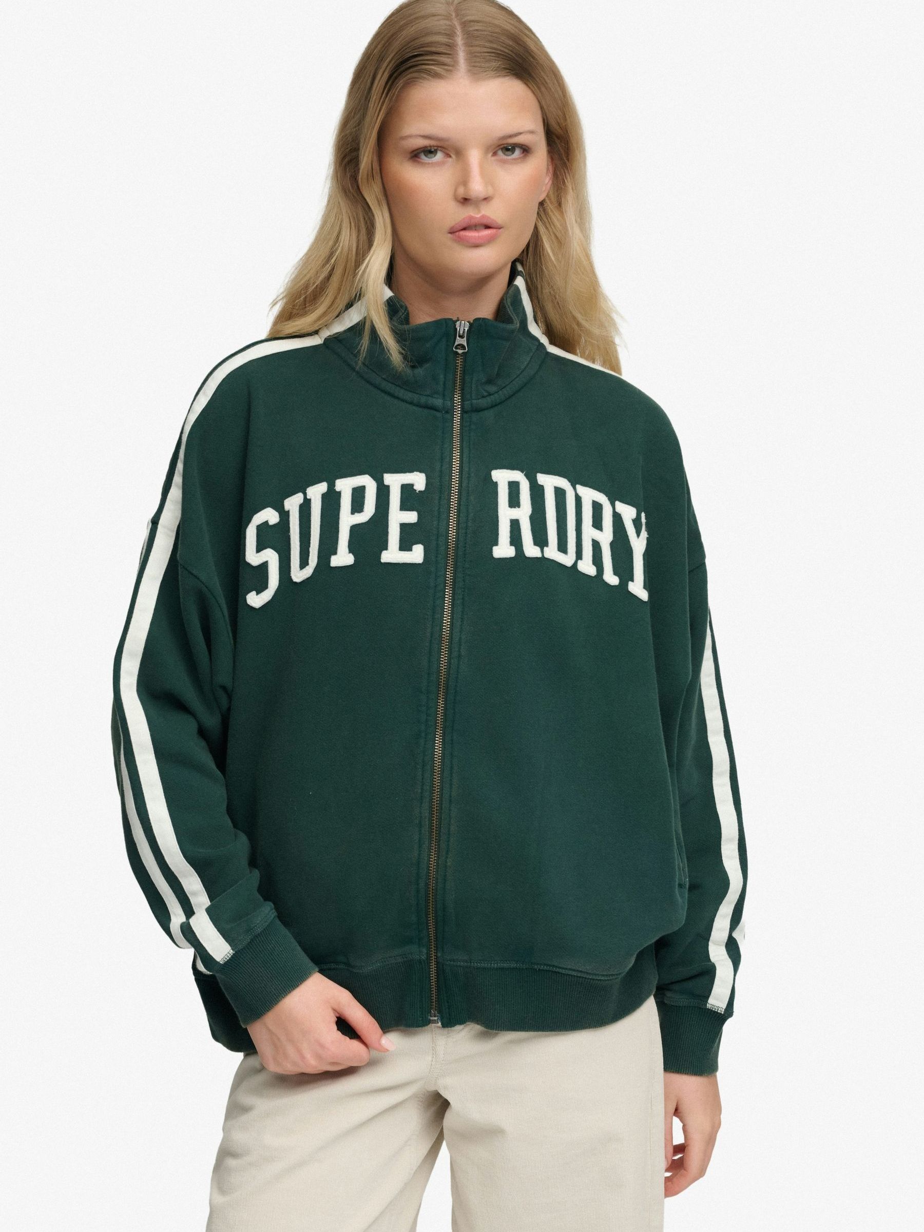 Superdry Women's Green Ath Ess Appliq Loose Zip Track Sweat Top - Image 1