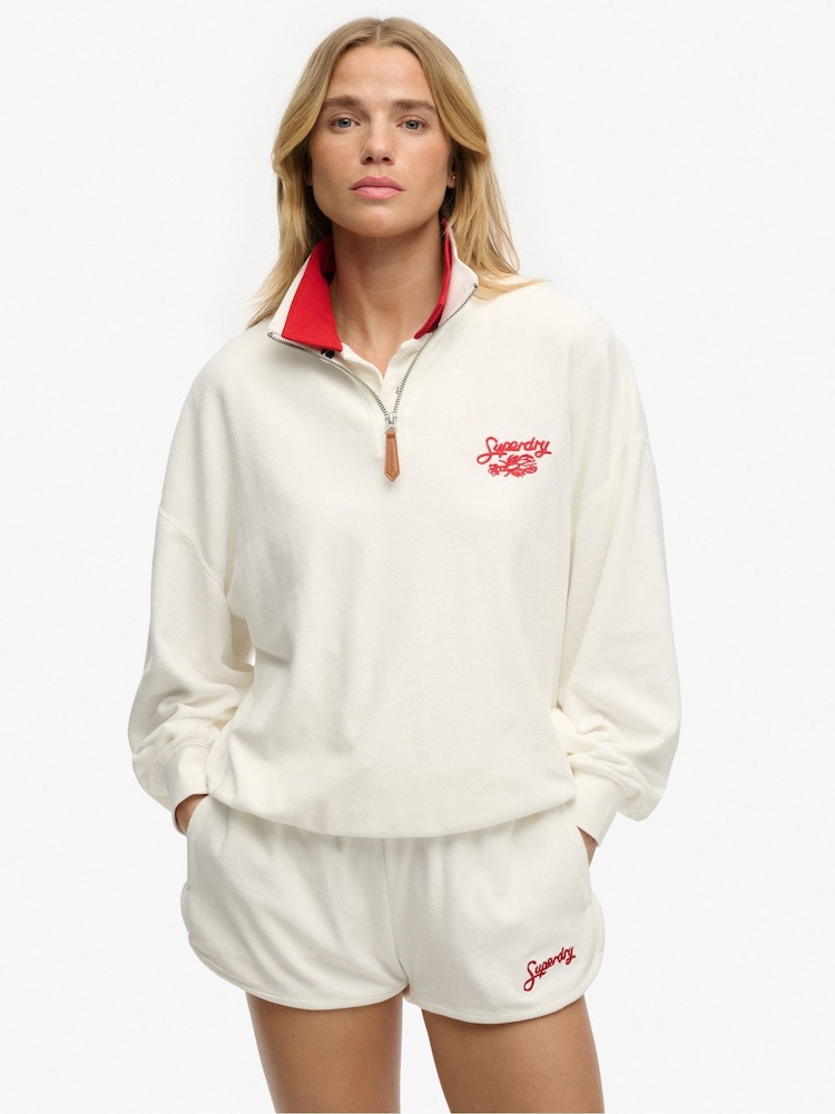 Кремовий - Superdry Heritage Terry Half Zip Sweat Top - Image 1 of 7