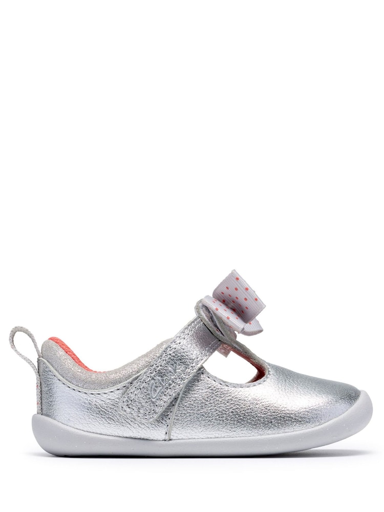 Clarks Silver Roamer Trim Silver First Steps Shoes - Image 1 of 6